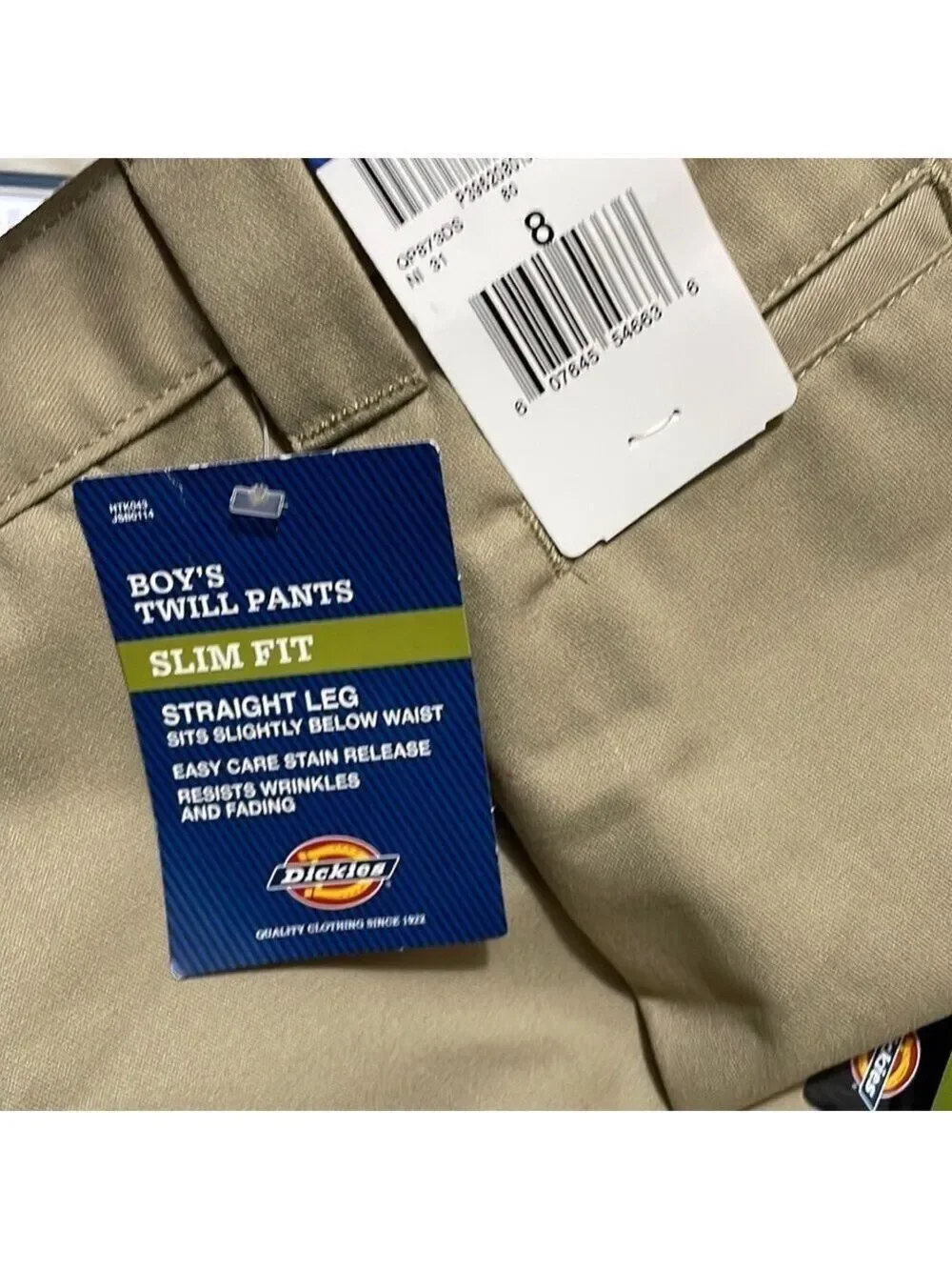 Dickies Boys’ Khaki Chinos Size 8
